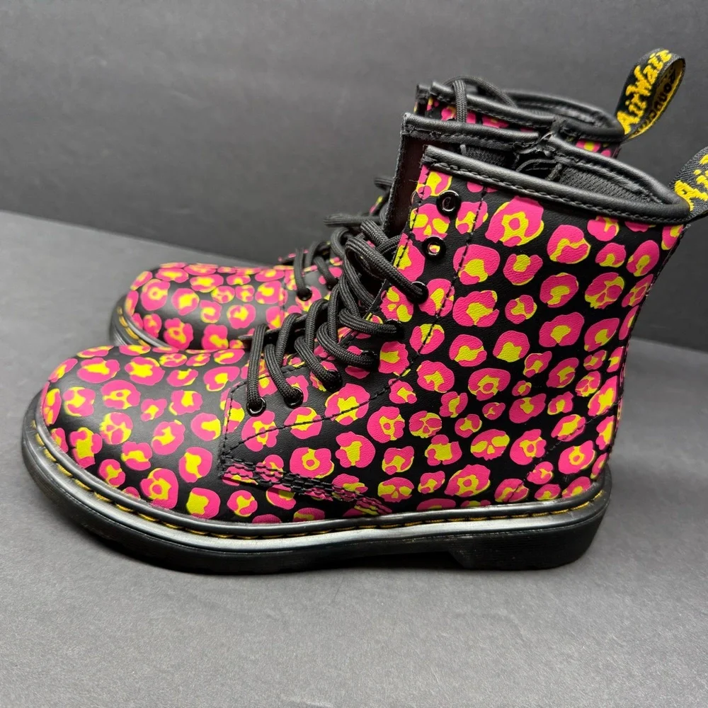 Dr. Martens Black and Pink Floral Combat Boots